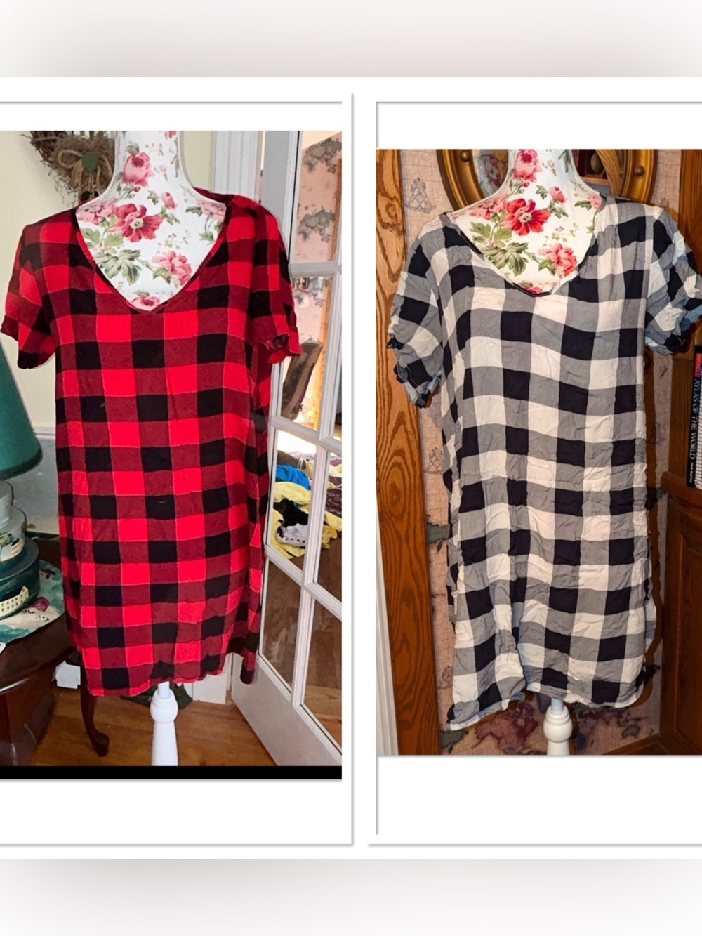 Red & White buffalo check nightgowns
